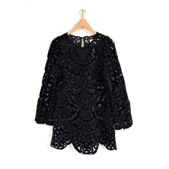 NWT SEA New York Mini Embroidered Long-Sleeve Dana Black Velvet Dress - Picture 2 of 7